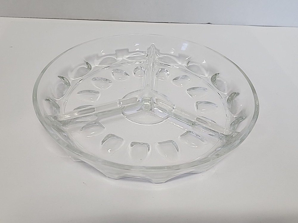 Clear Glass Divided Dish 3 Sections Serving Plate Candy Cheese