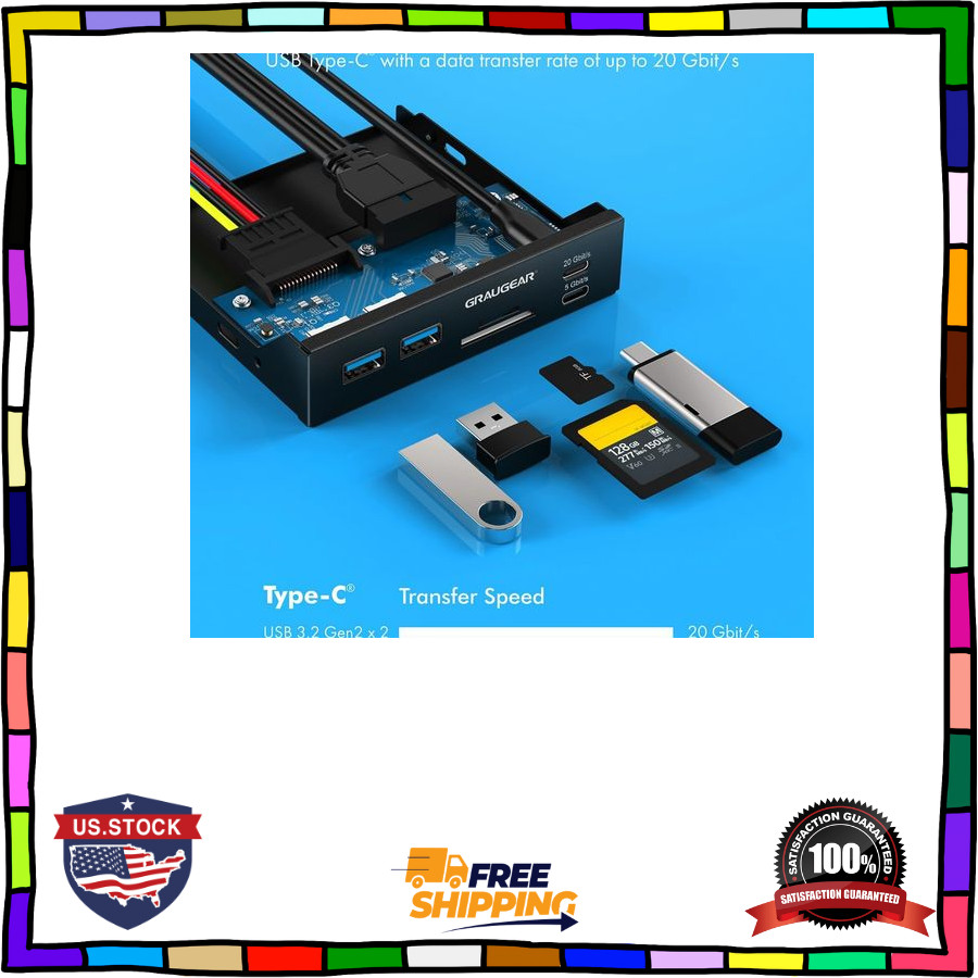 3.5 Inch Front Panel USB C Hub, Sd/Microsd Internal Card Reader, 20Gbps USB 3.2