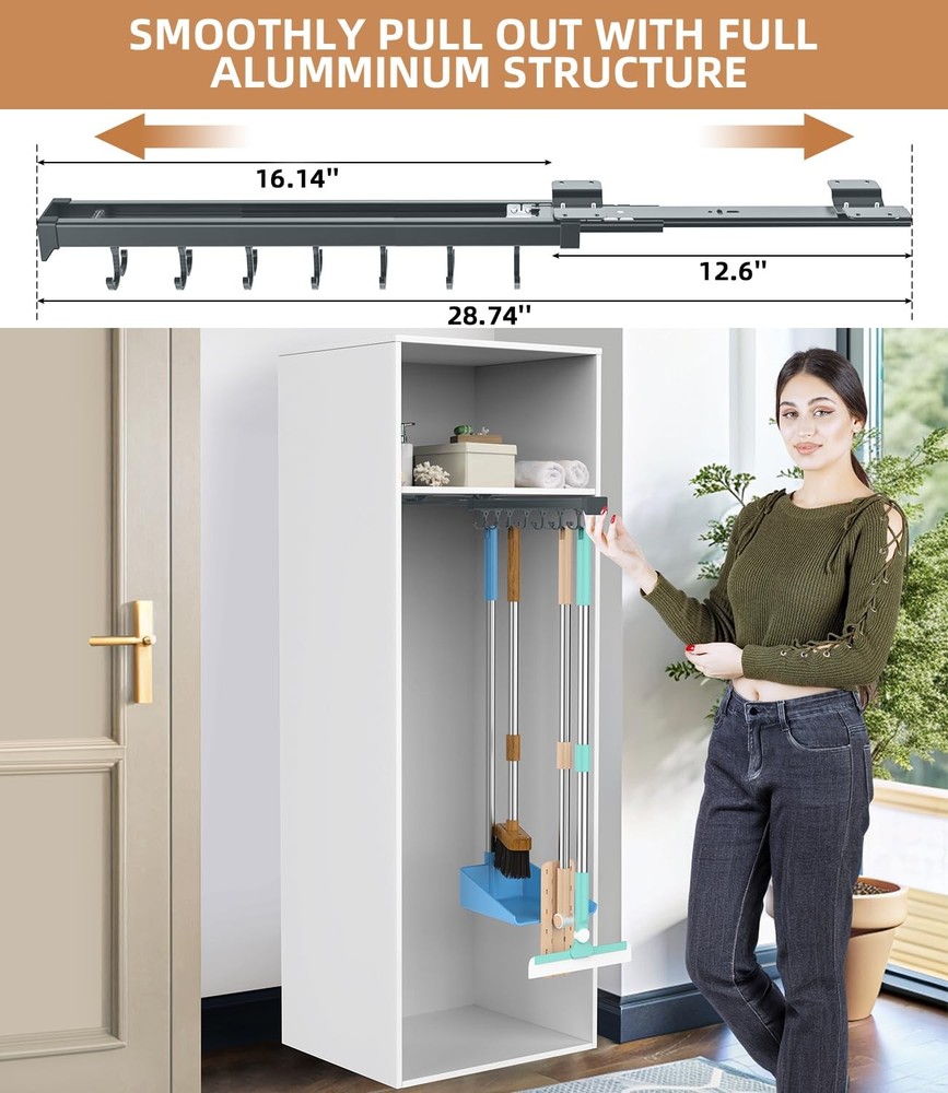 Pull Out Broom Holder, Multifunctional Slide Broom And Mop Storage/Organizer ...