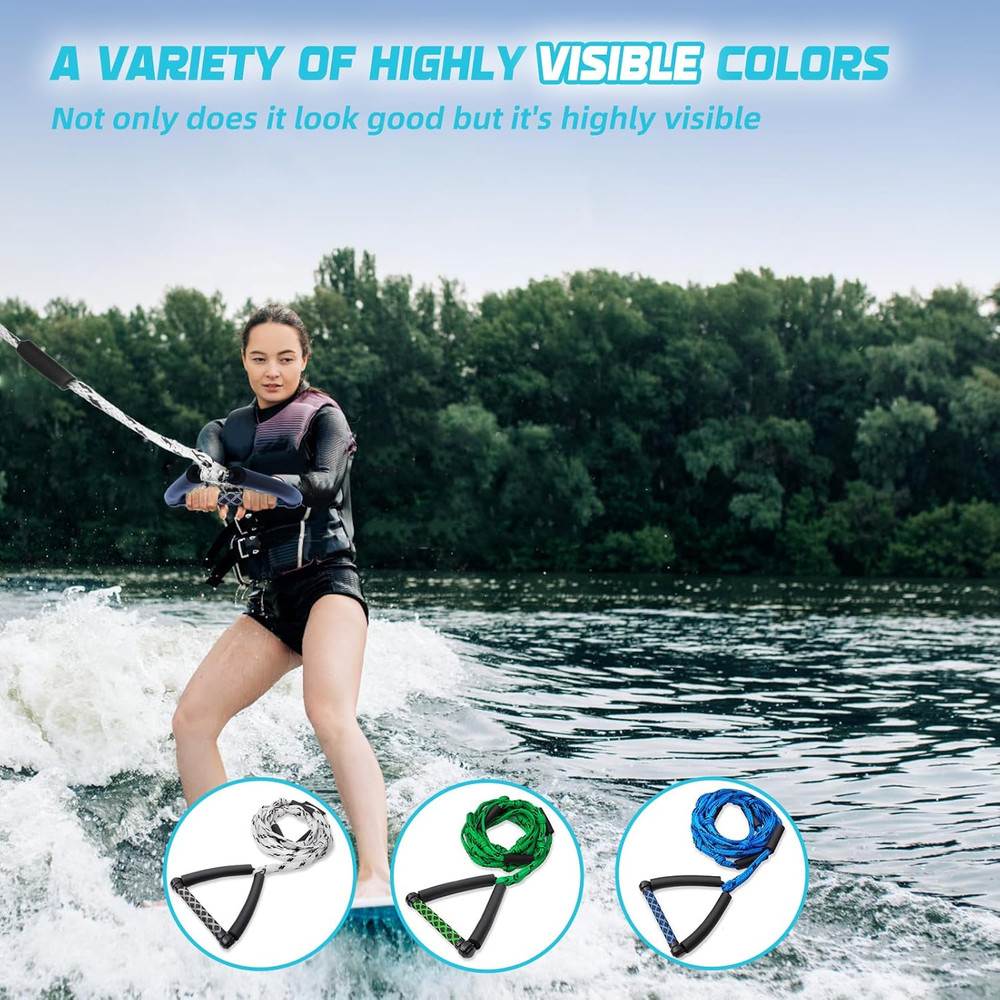 Wakesurf Rope - 25Ft Floating Wake Surf Ropes and Handle, 4 Sections Adjustable