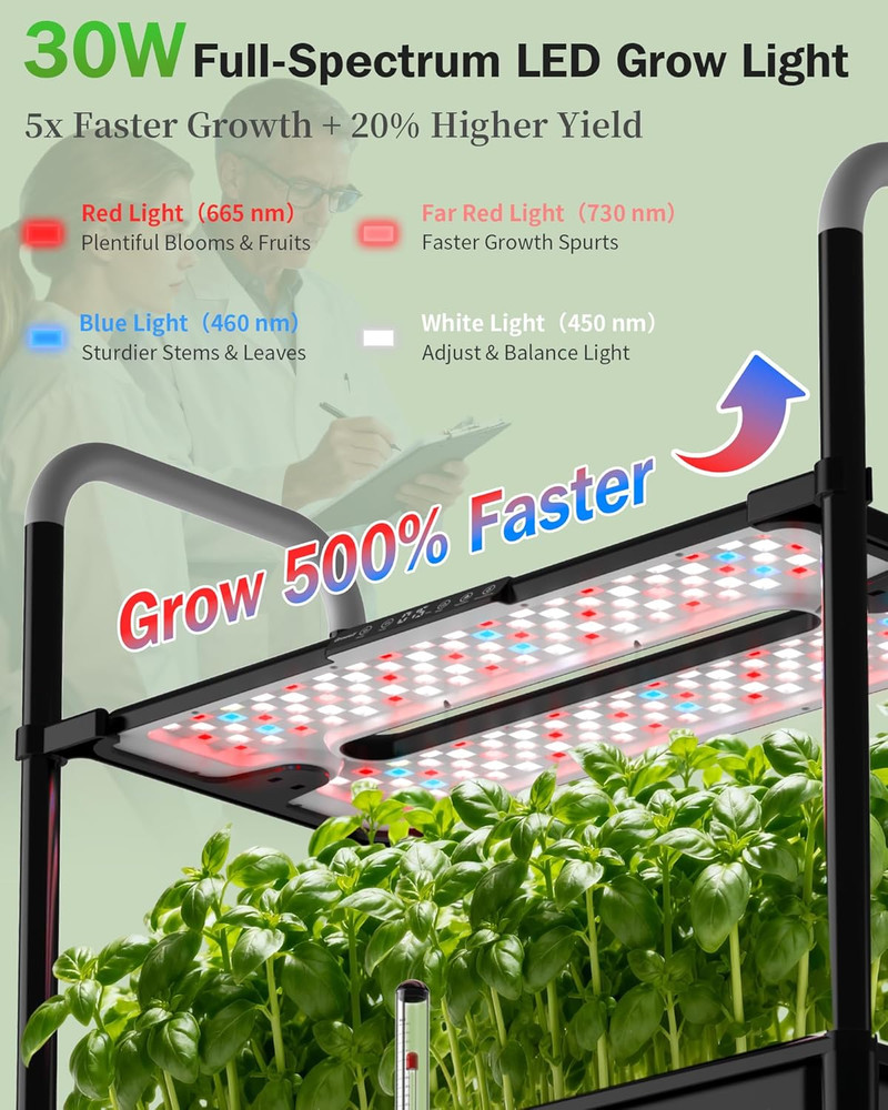 Vertical Hydroponics Growing System with LED Light & Water Pump, 54 Pods