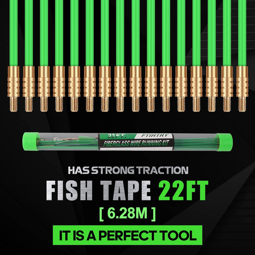 22FT Fiberglass Running Electrical Wire Cable Glow Rods Wire Pulling, Fish Rods