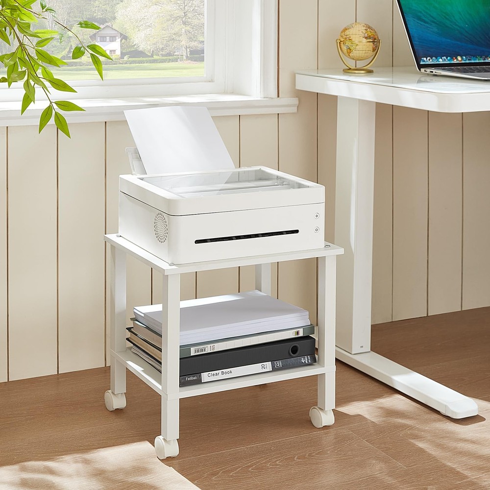 YUFAM 2 Tier Printer Stand with Storage,Under Desk Shelf Printer Table, Rolli...