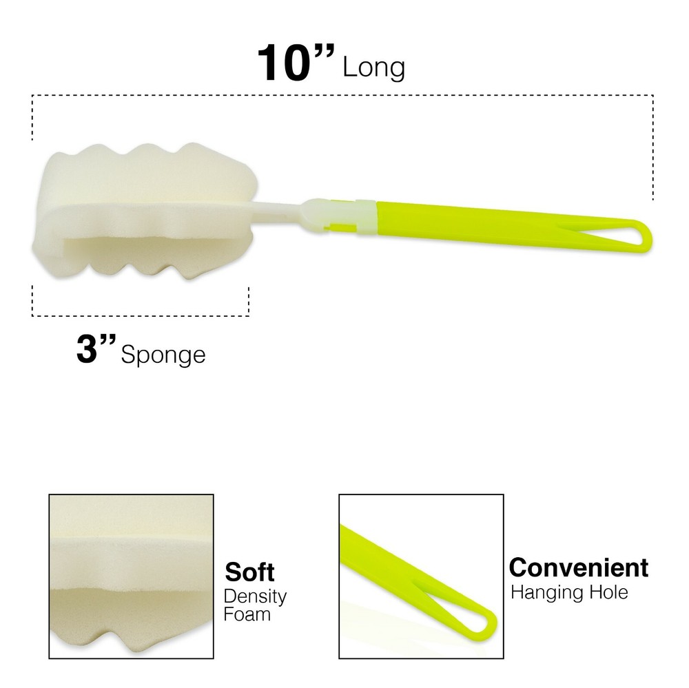 Bottle Sponge Brush with Long Handle - Soft for Cleaning Bottles, Cups (10 Pack)