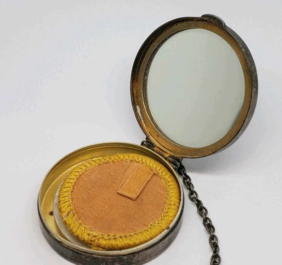 ANTIQUE STERLING SILVER MIRROR POWDER COMPACT BOX
