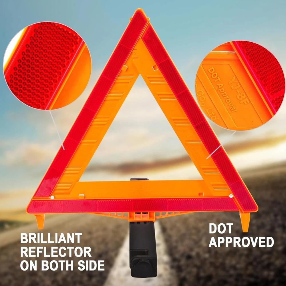 3 Pack Warning Triangle DOT Approved Road Safety Kit Reflective Emergency