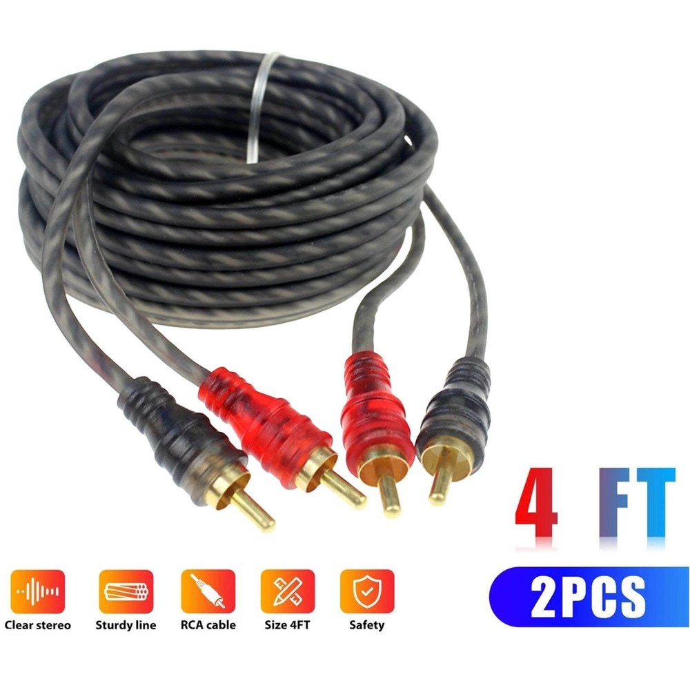Professional 2PCS RCA Cables 2 Channel Twisted 4Ft Shielded Interconnect Wire