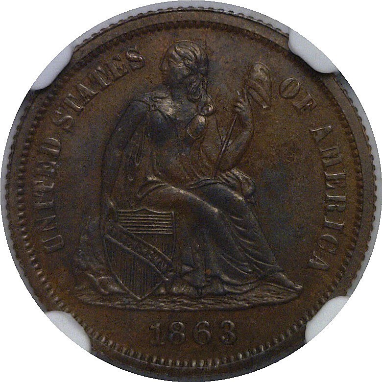 1863 Pattern Dime Judd-333 NGC PF-64 BN