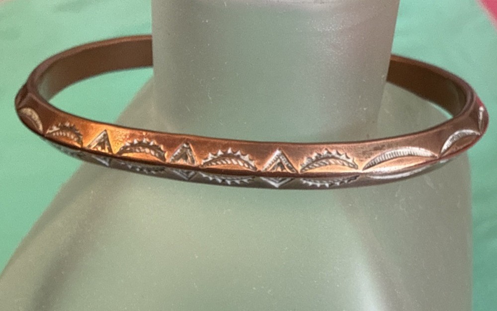 Vintage Southwest Solid Copper stamped  Bangle Signed