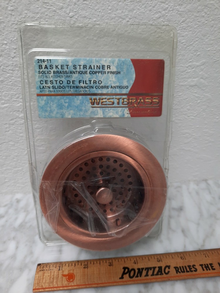 Westbrass 214-11 Kitchen Basket Strainer Solid Brass Antique Copper Finish