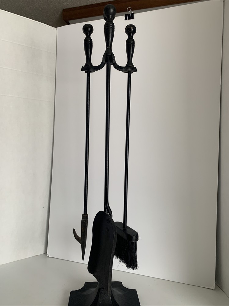 Fireplace Tool Set Black Iron Heavy