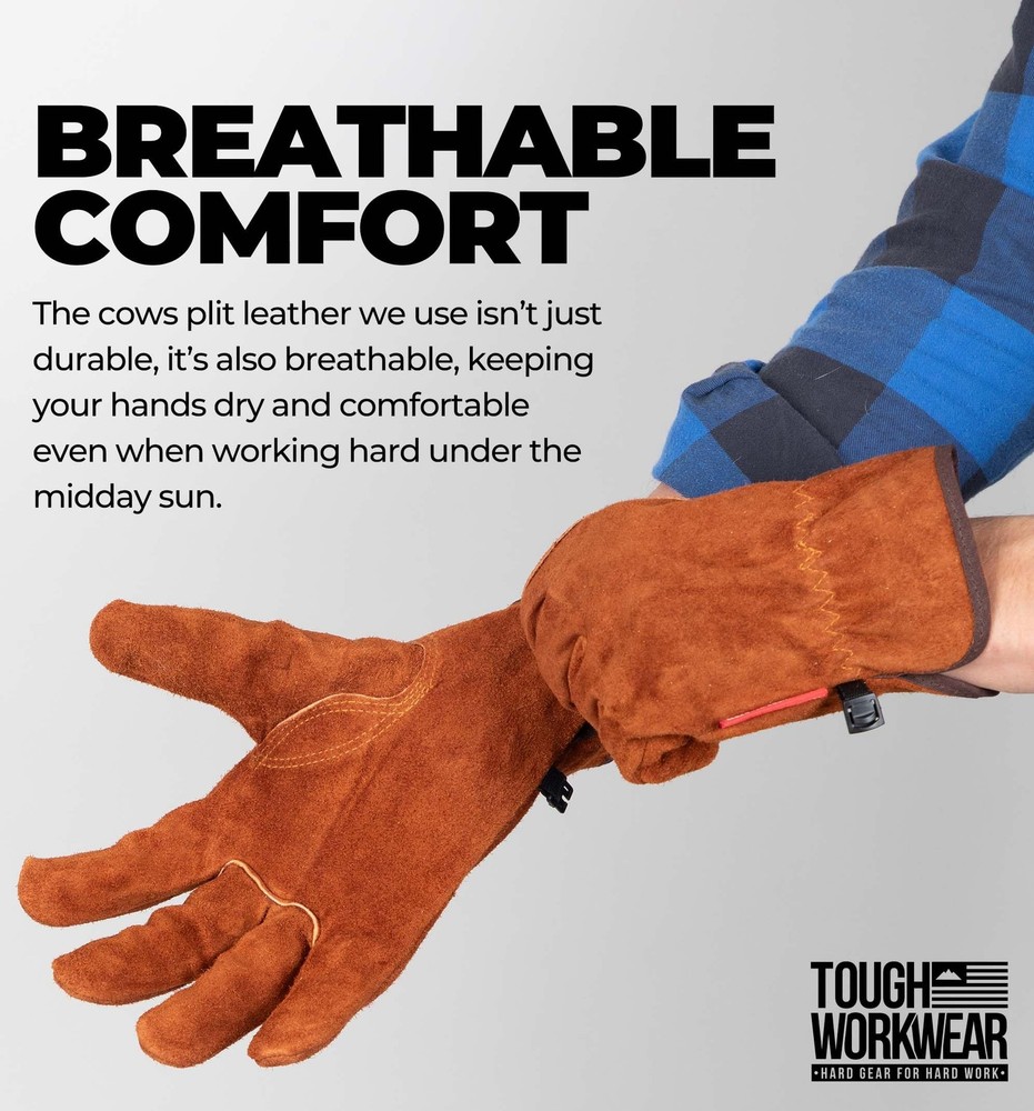 Tough Workwear Leather Work Gloves - Cow Split Leather Gardening Constructio...