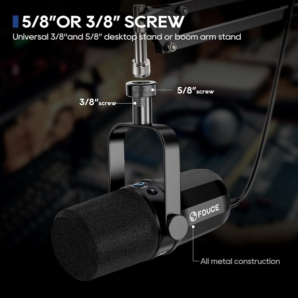 FDUCE Dynamic Microphone, XLR/USB Podcast Recording PC Microphone for Black