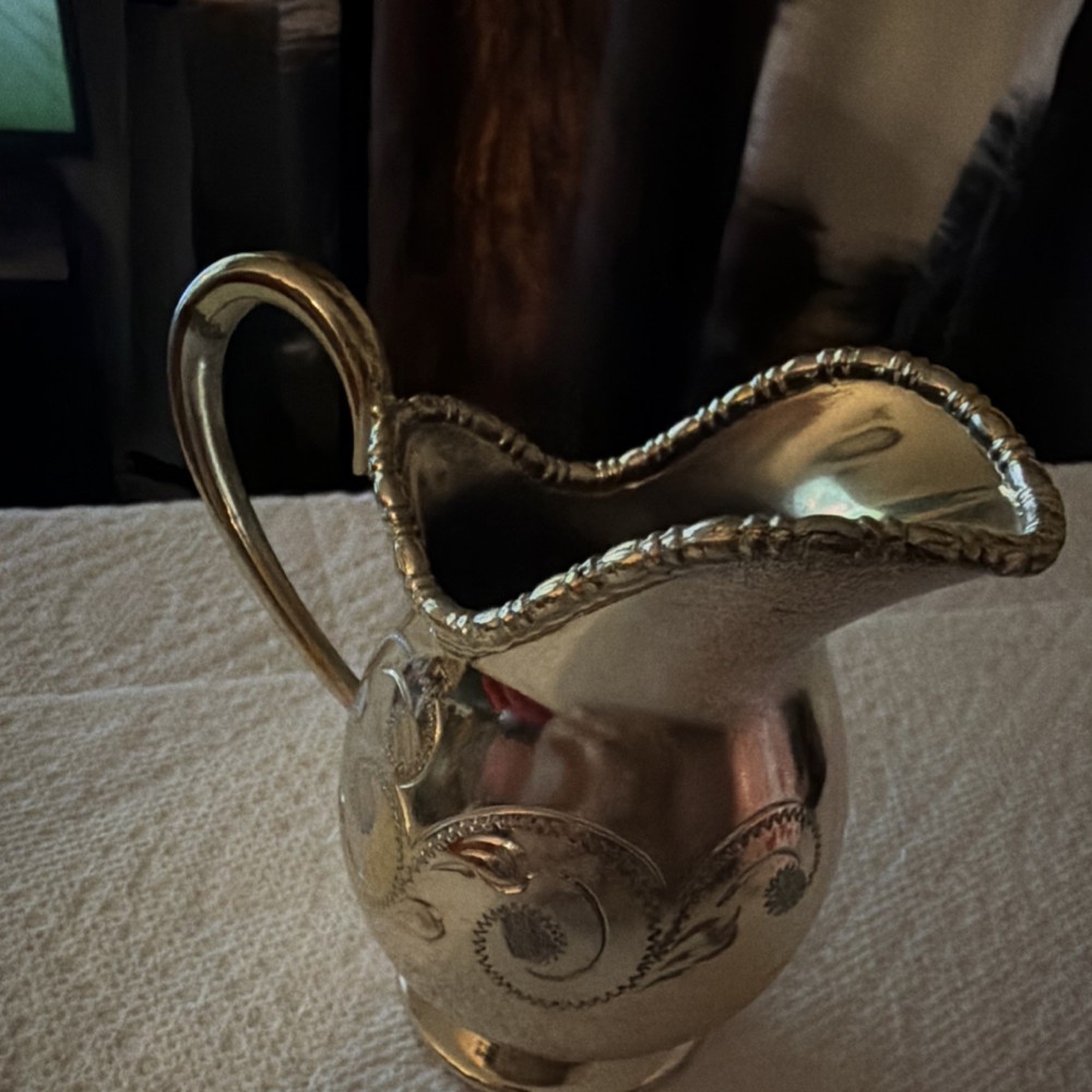 Silverplate Ornate Creamer Pitcher Engraved Floral Pattern