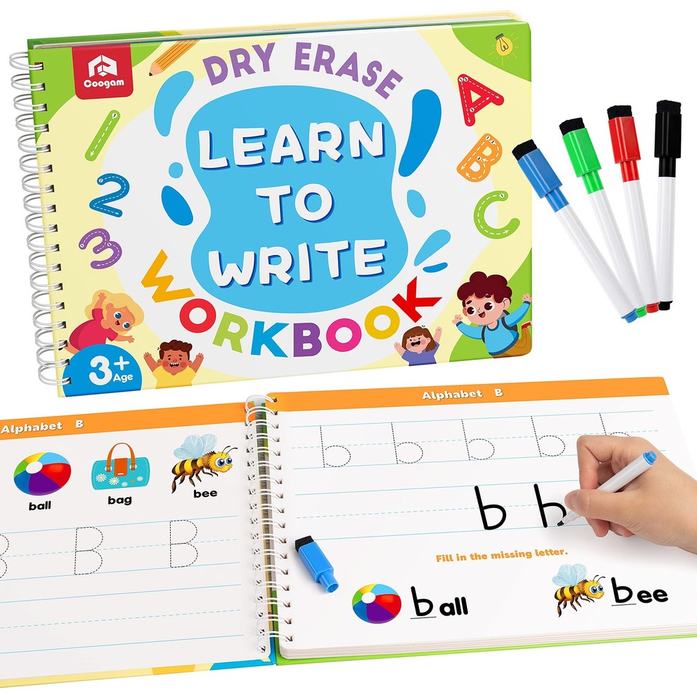 Coogam Learn to Write Workbook, Numbers Letters Practicing Book, Small, Black