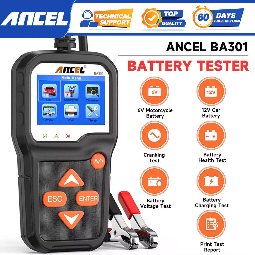 ANCEL BA301 Car Battery Tester 12V Load Tester Charging System Digital Analyzer