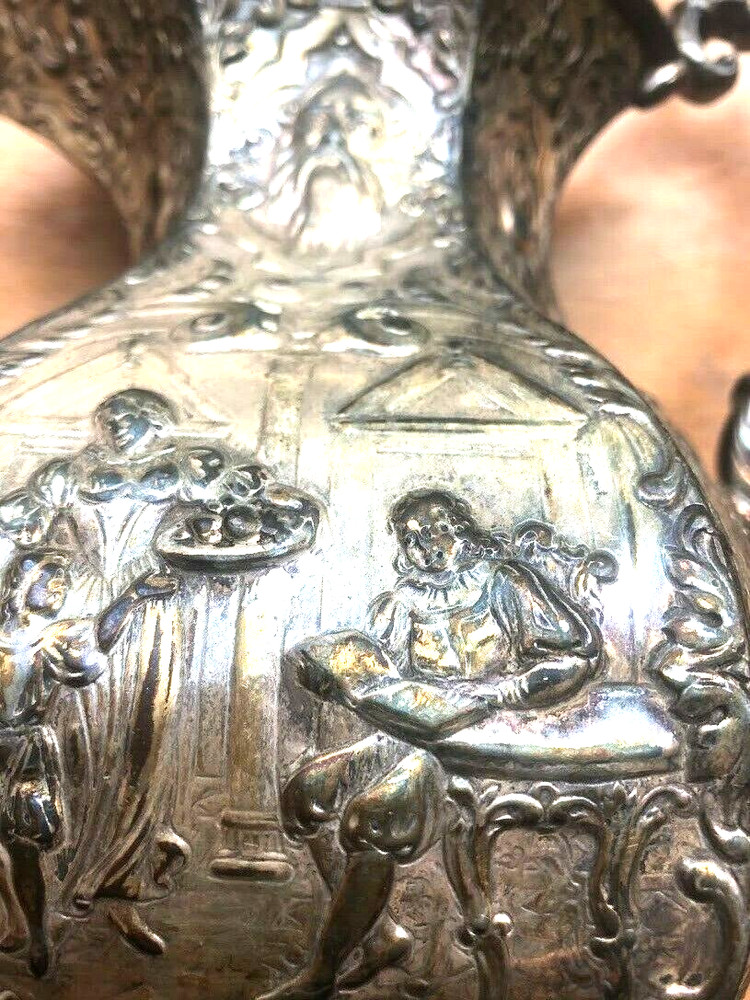 ANTIQUE 19TH CENTURY SILVER PLATED REPOUSSE WATER PITCHER