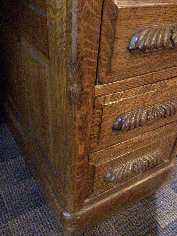 Antique Oak Roll top S Curve Desk Raised Panel Sides