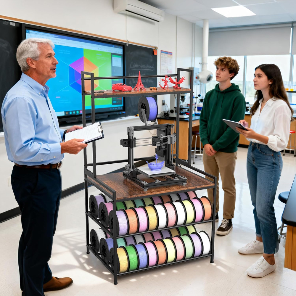 Heavy Duty 3D Printer Stand with LED Light & Filament Storage - Black