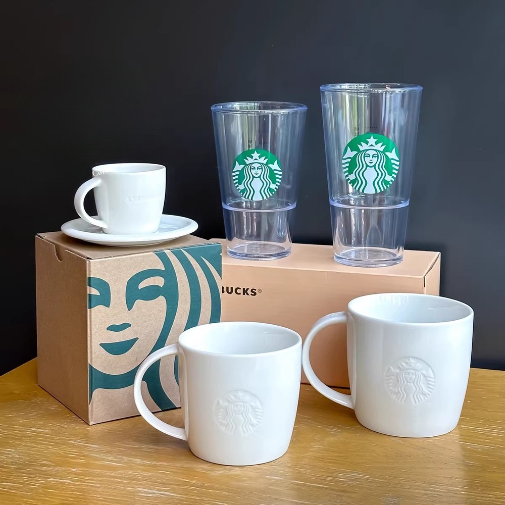 Starbucks Cup Embossed Mug White Ceramic Cup/ Acrylic cup Classic Coffee Cup