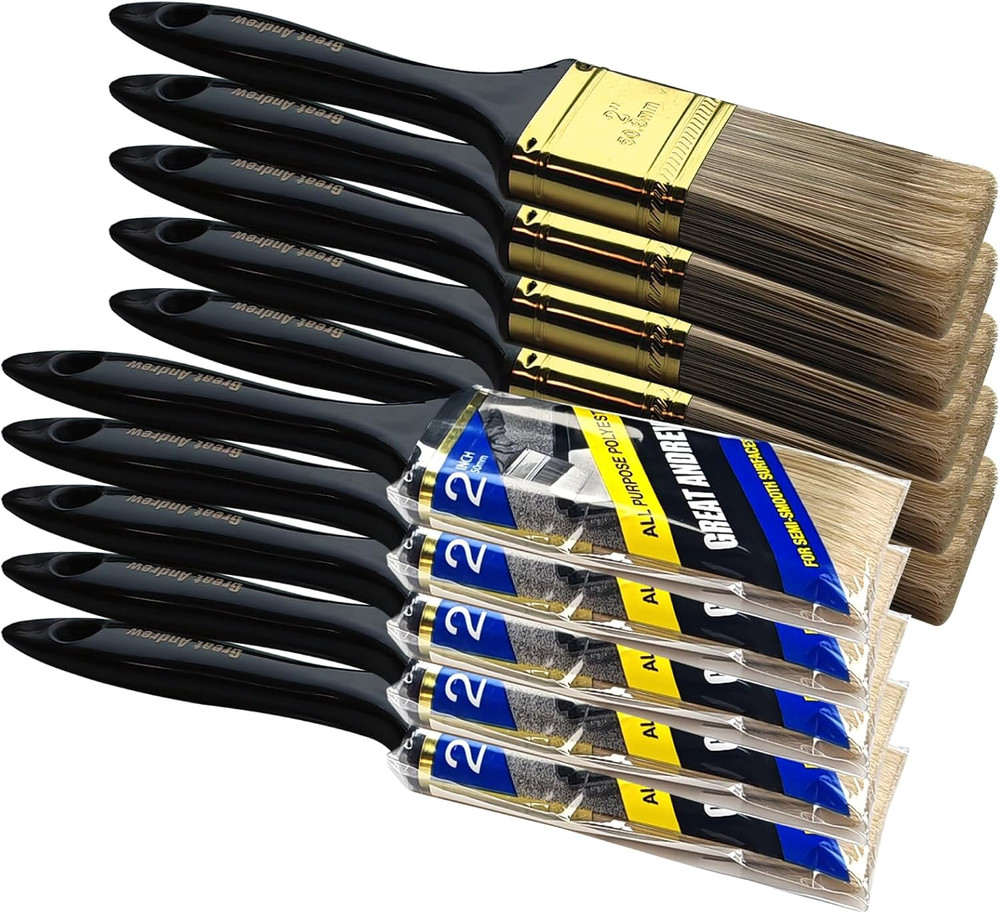 Great  Paint Brushes, 10 PCS 2" Bulk Paint Brush Pack Multi Use, Flat Paint Brus