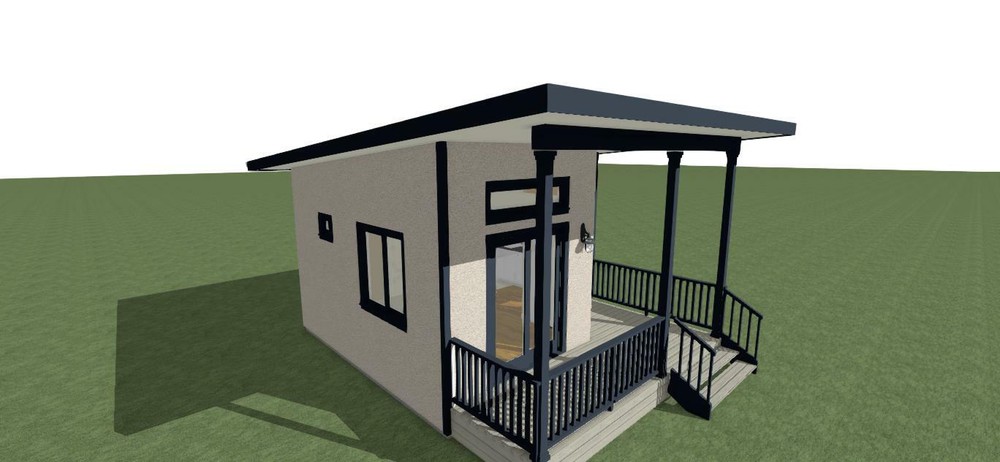 ADU Plans 228 square feet with front porch deck.