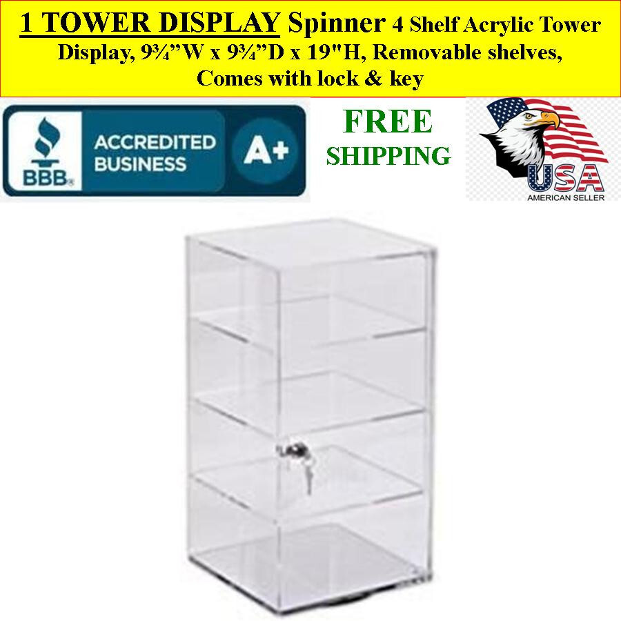 1 DISPLAY Rotating Spinner 4-Shelf Acrylic Tower Display Comes with Lock & Key