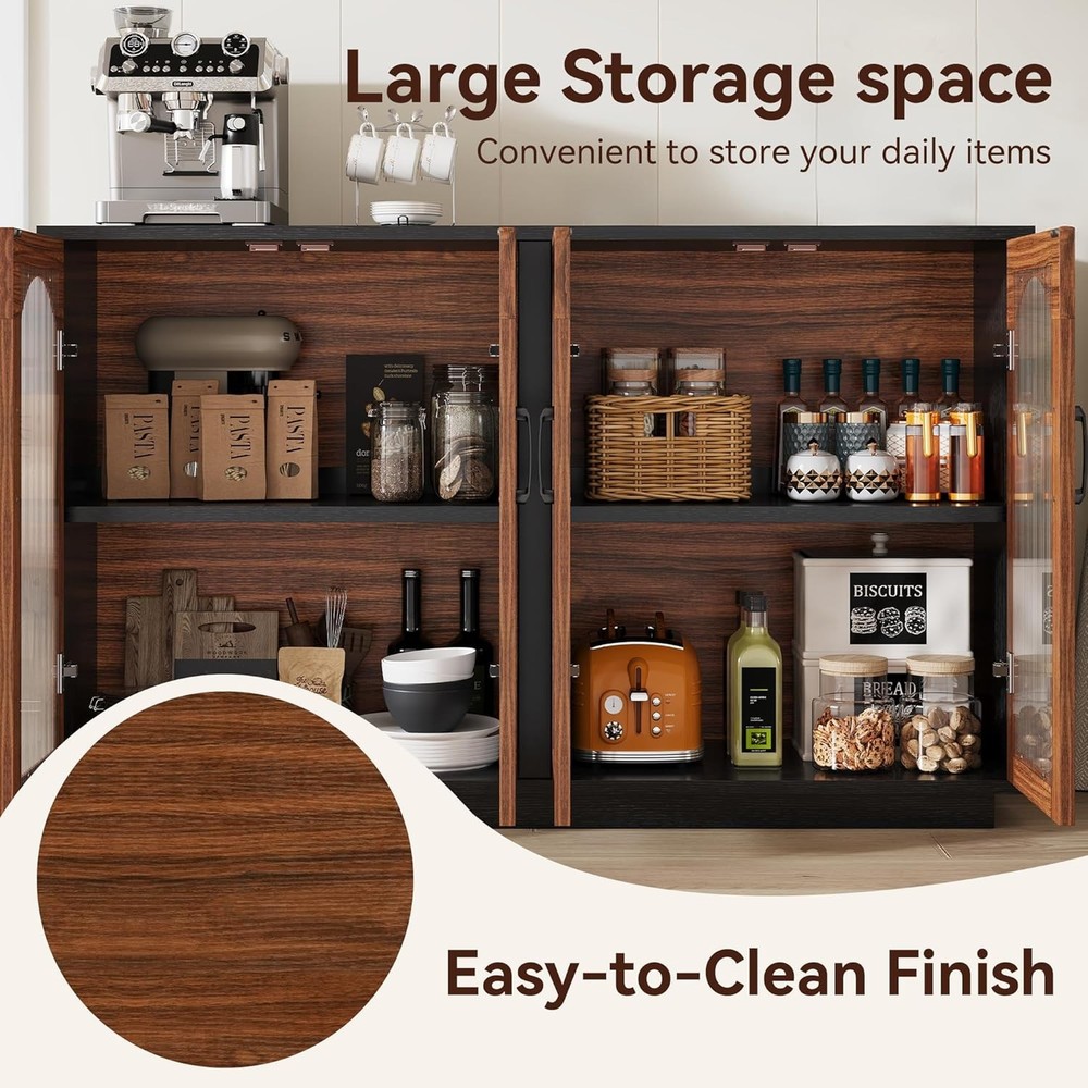 Bedspick Sideboard Buffet Cabinet with Storage, 55.1" Table with 4 Fluted Glass