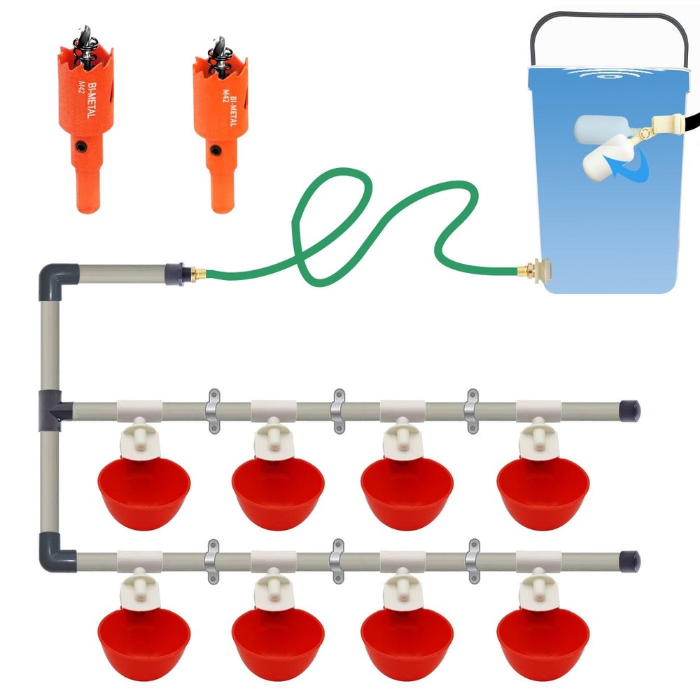 Complete Set Pipeline Automatic Chicken Watering System, 1/2" PVC Tee Fitting...