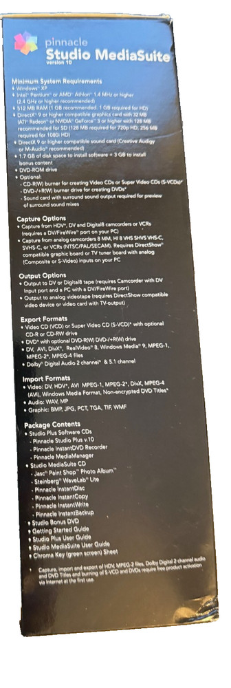 Pinnacle Studio MediaSuite Version 10 - PREOWNED; never used / loaded