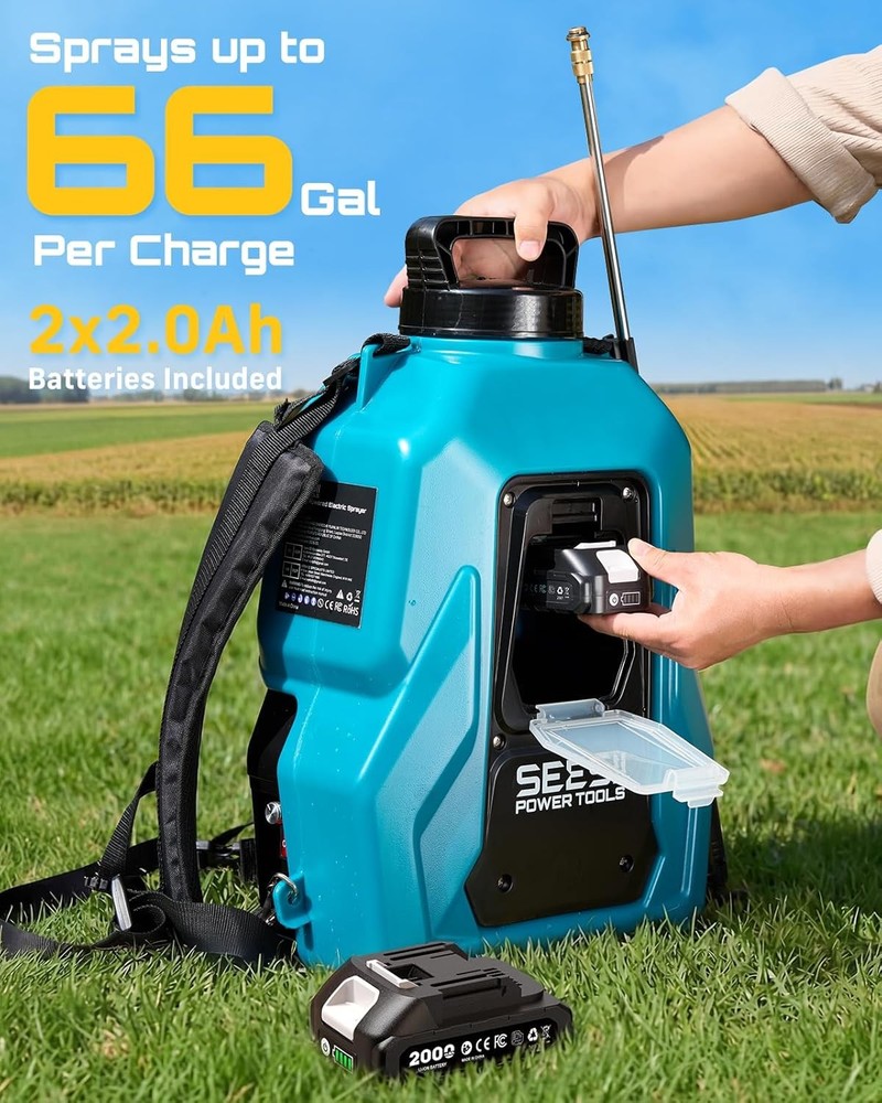SEESII 5Gallon Battery Powered Backpack Sprayer 100PSI Adjustable Electric Spray