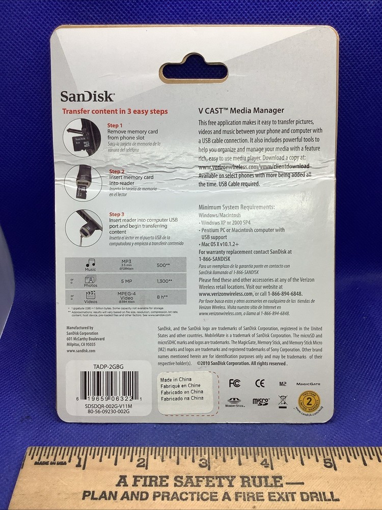 Verizon SanDisk 2GB Memory Card & MobileMate Micro Memory Card Reader M11