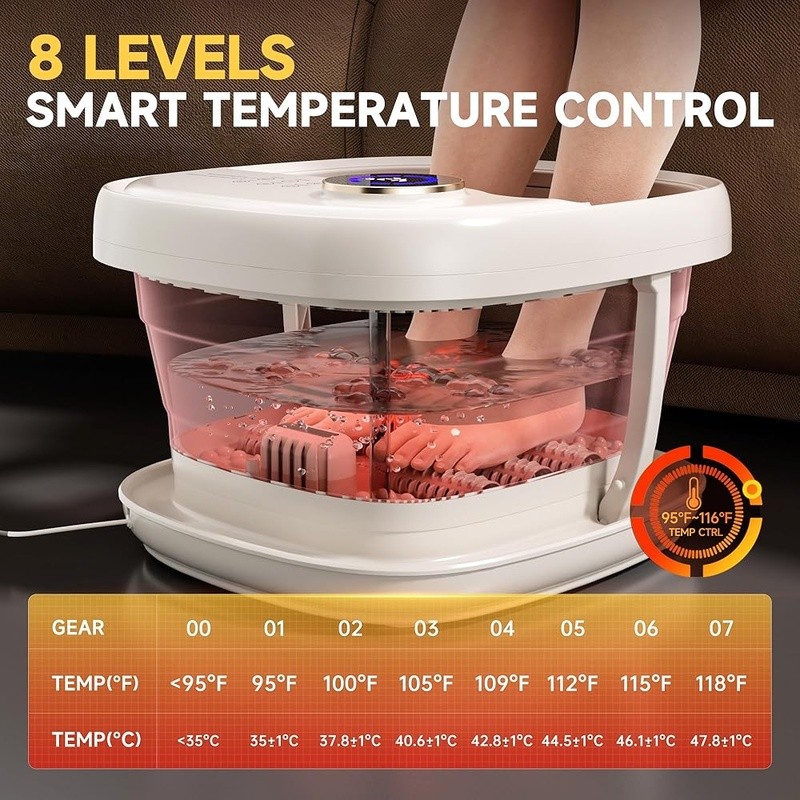 Collapsible Foot Spa W/ Temperature Control Bubble Massage & Red Light Therapy
