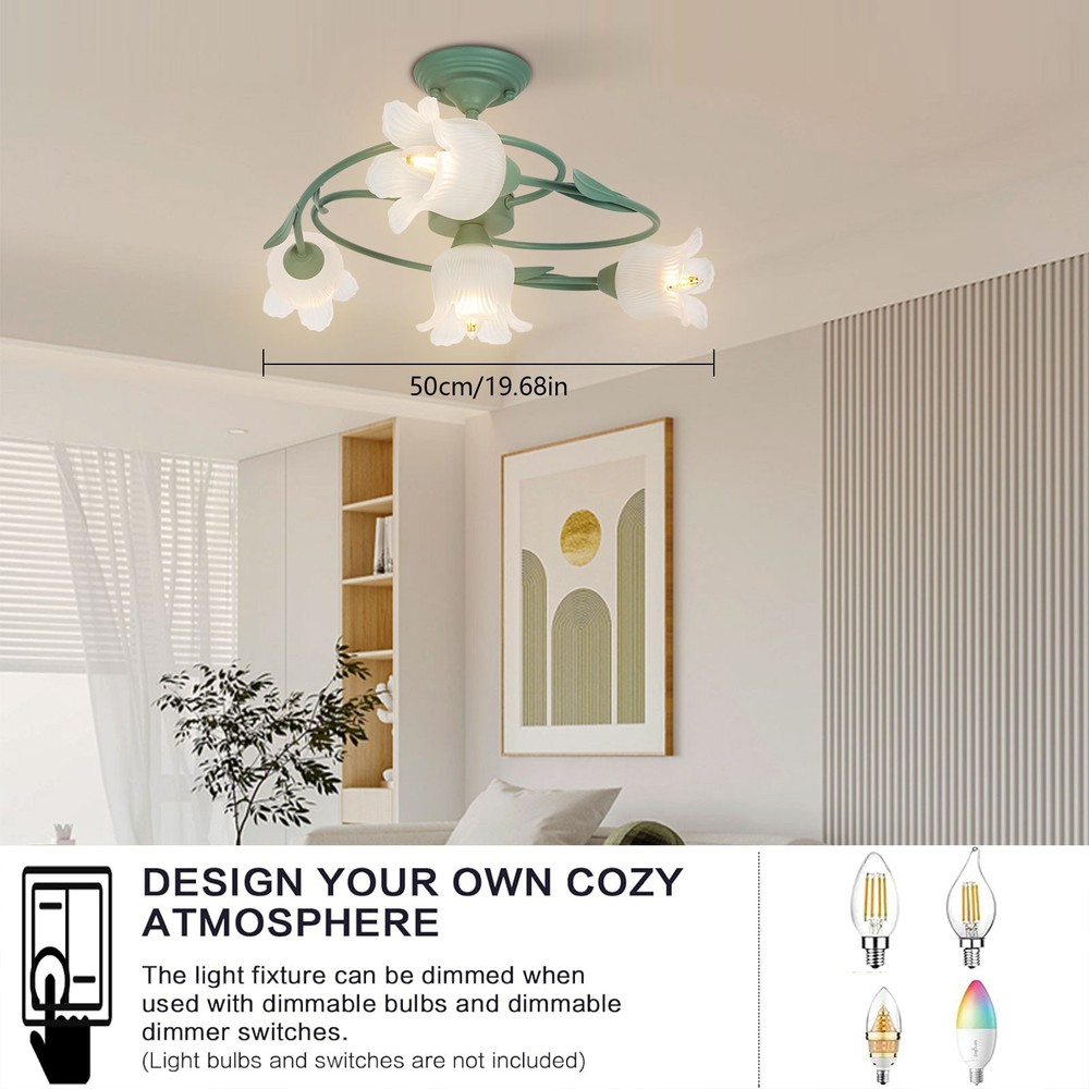 Mid Century Ceiling Light 4-Light Rounded Floral Shade Ceiling Chandelier