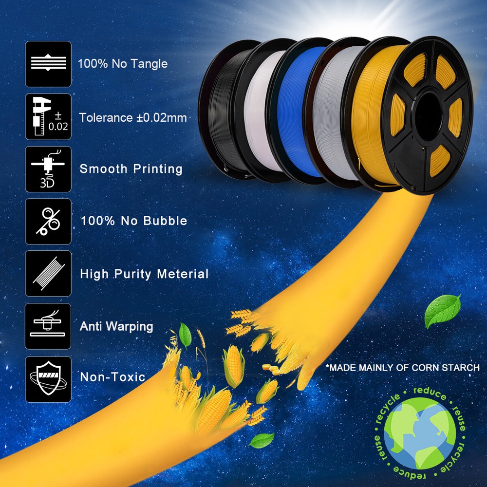 SUNLU 10×1KG PLA+ 3D Filament Multicolor PLA Plus 1.75mm For 3D Printer