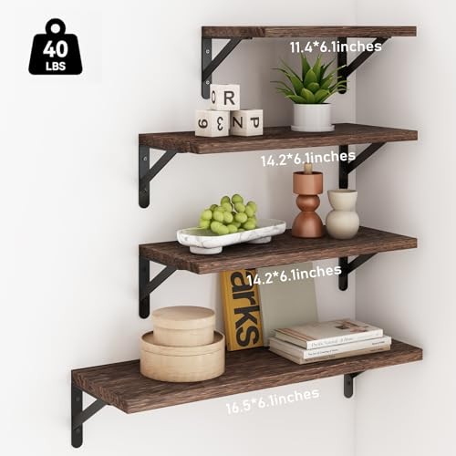 Floating Shelves for Wall, Different Sizes Dark Carbonized Wall Shelves Brown