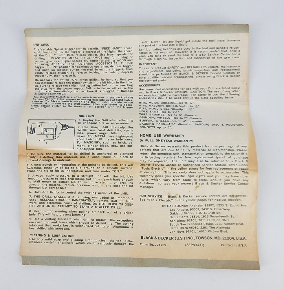 Black & Decker Model 7127 1/3 HP VSR Multipurpose Drill