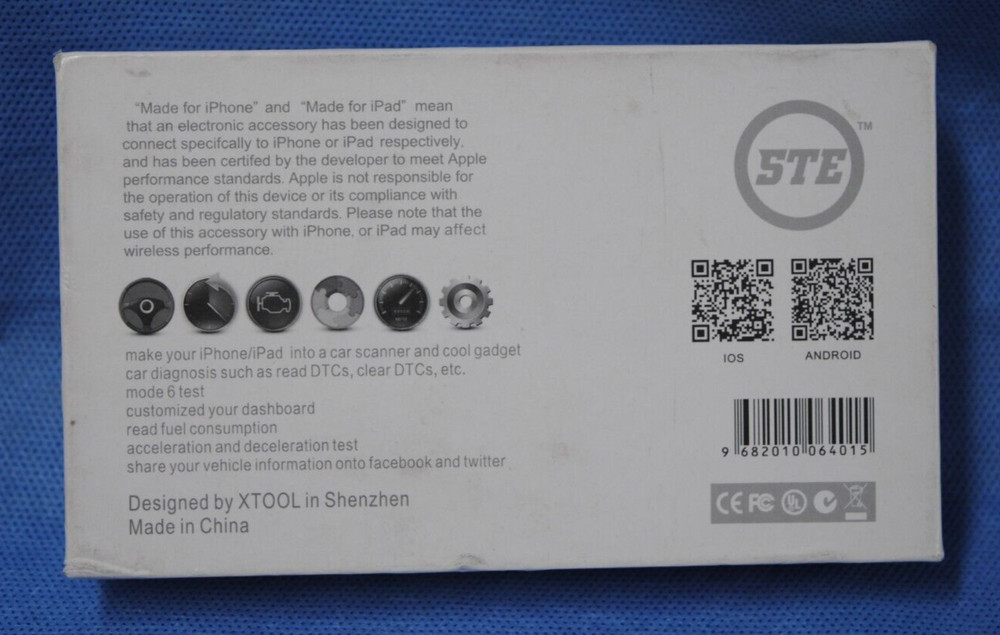 Bluetooth OBDII Unit STE AIOBD12 STG LP Code Scanner for Apple iPhone/iPad