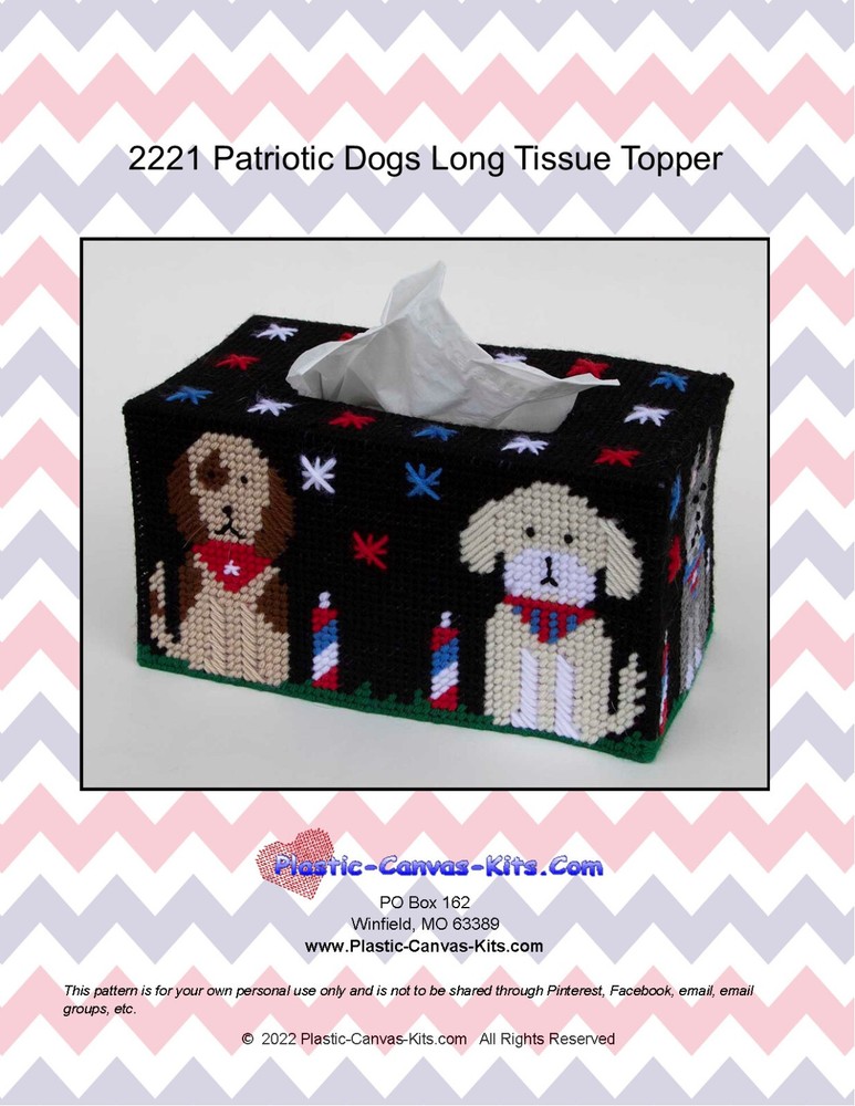Patriotic Dogs Long Tissue Topper-Plastic Canvas Pattern or Kit