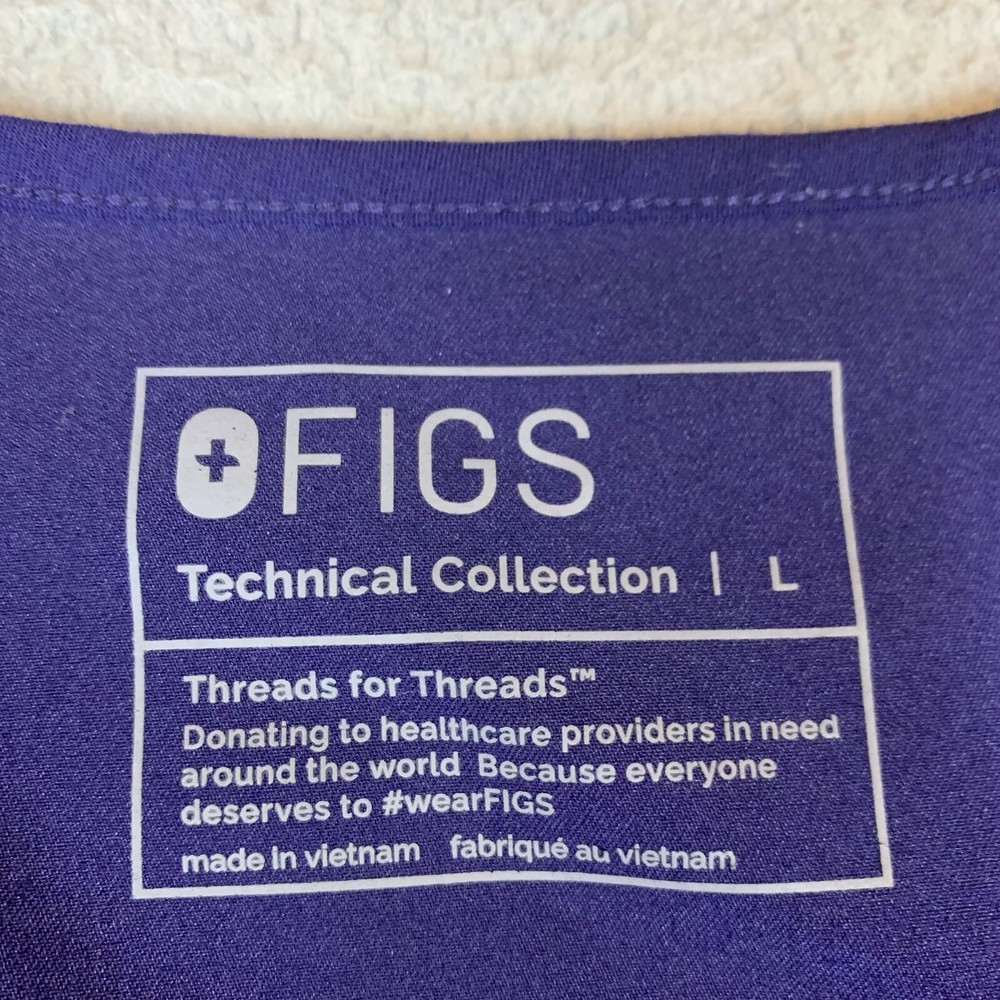 FIGS Scrub Top Womens Large Blue Polyester Stretch Short Sleeve V-Neck Pullover