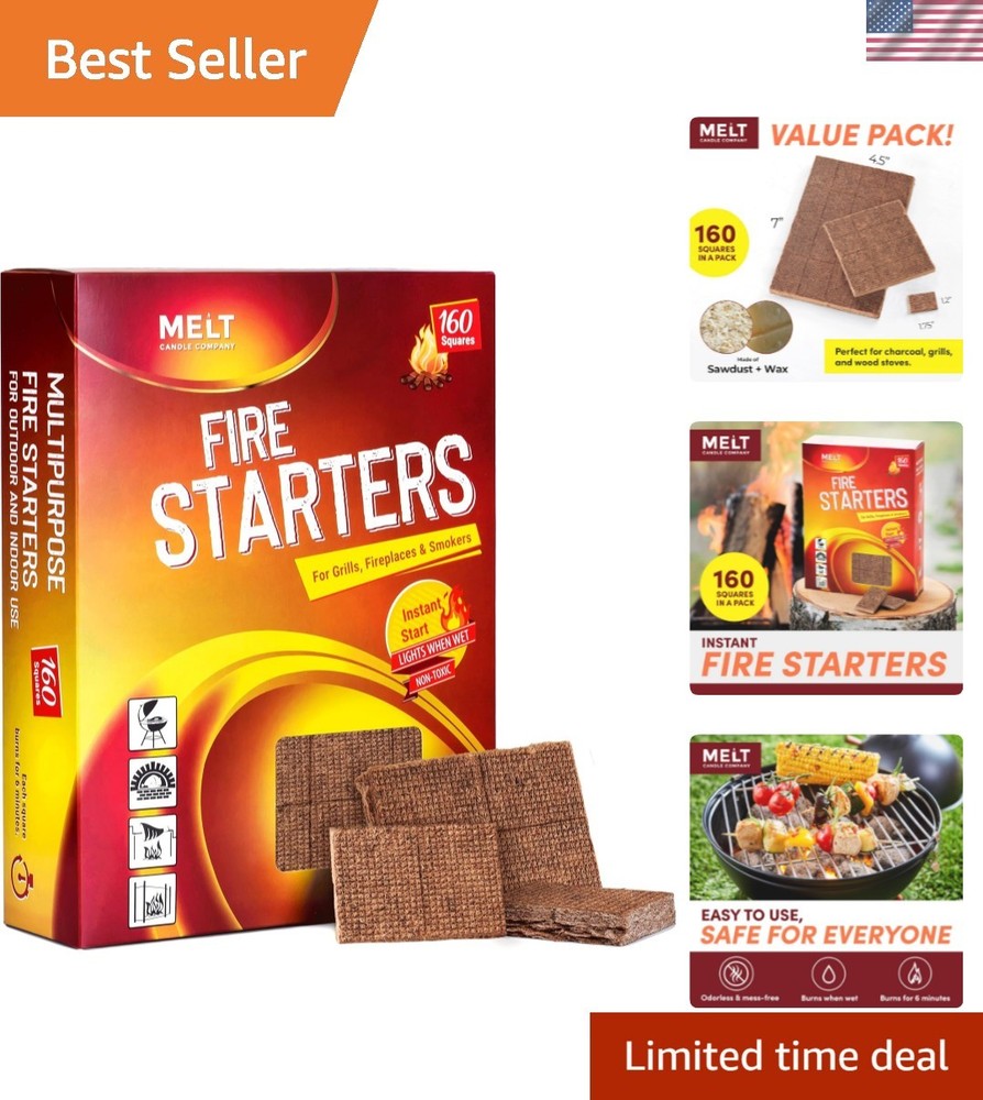 Fire Starter Squares, 160 Pieces - Fire Starters Kit for Campfires, Grill, Ou...