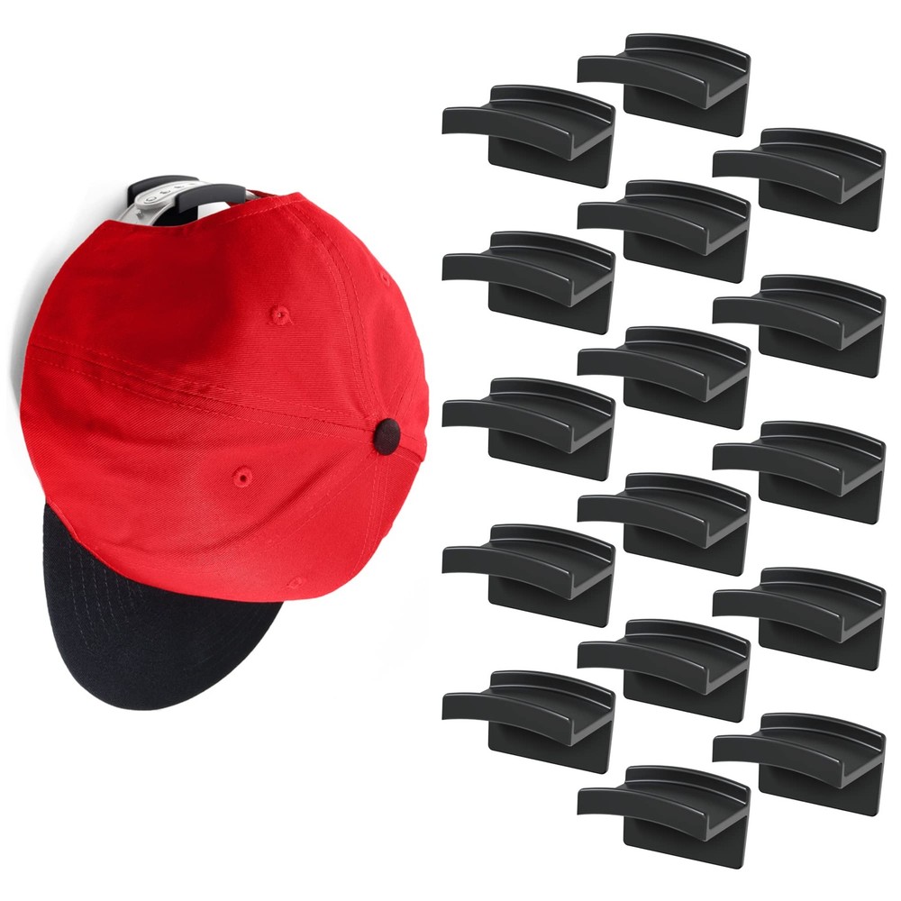 Modern JP Adhesive Hat Hooks for Wall (16-Pack) - Minimalist Hat Rack Design,...