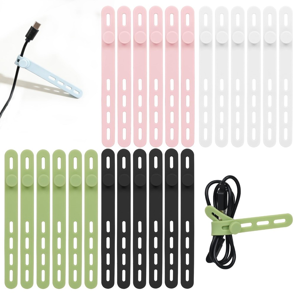 24Pcs Silicone Cable Ties - Reusable & Washable with Locking Buckles