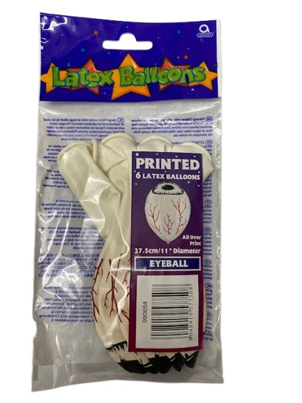Halloween Eyeball Printed Latex Balloons 6 Pack