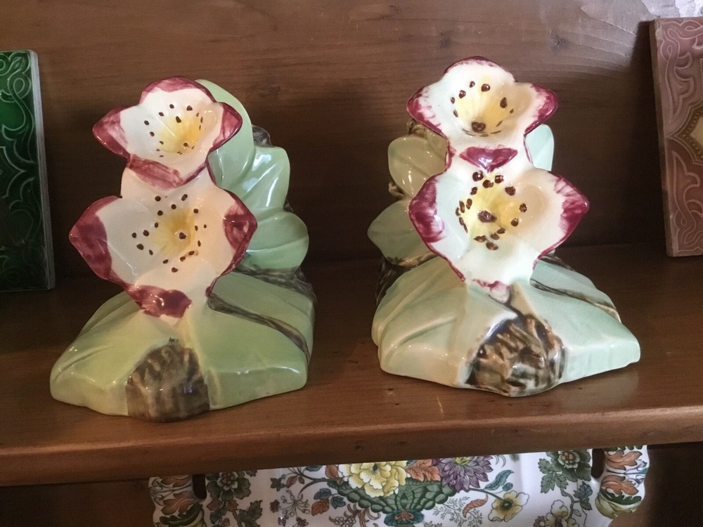 Nelson McCoy Pottery Double Lily Bookends Floral Shaped Pair
