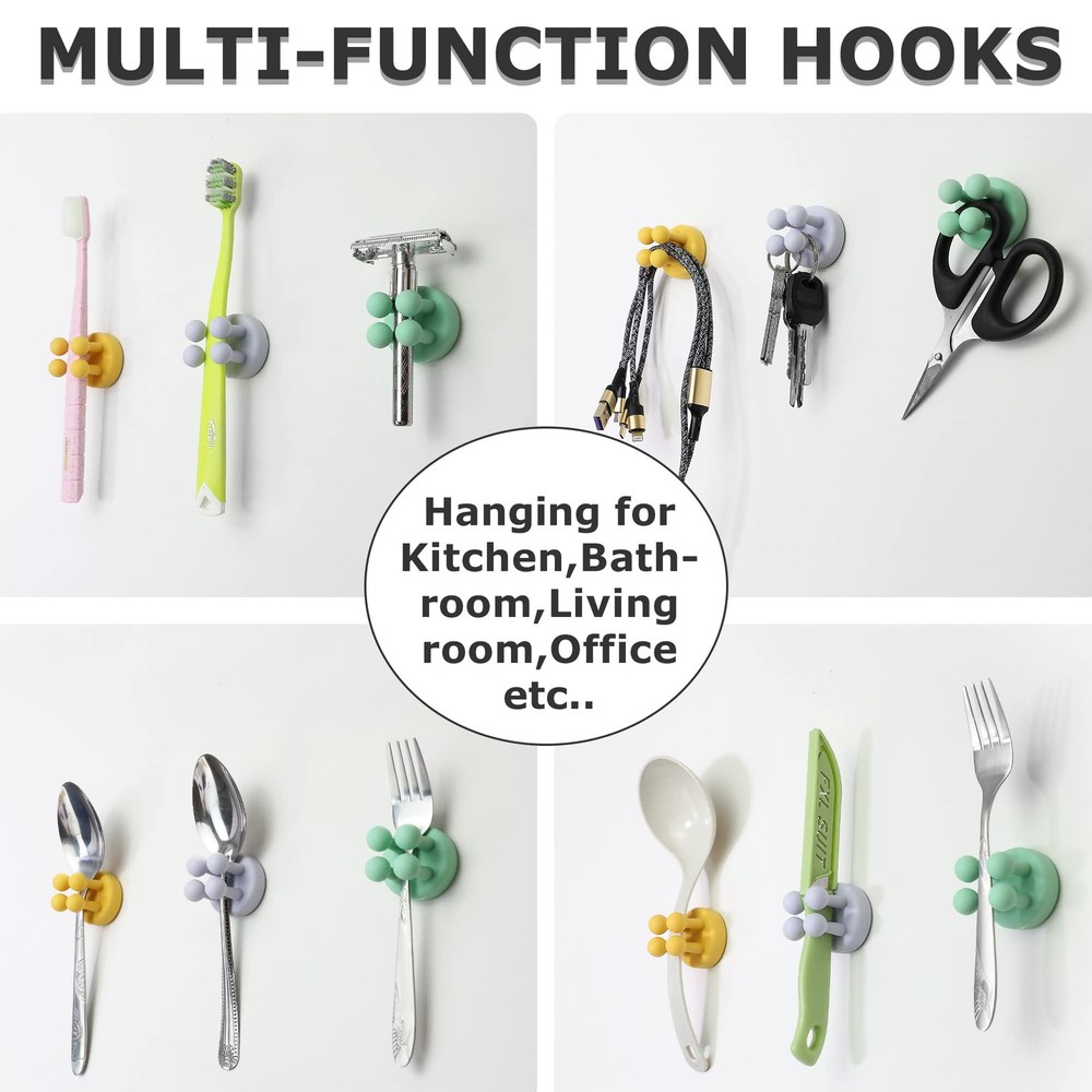 XoYoZo 4 pcs Silicone Toothbrush Holder Multi-Function Hook Waterproof Black