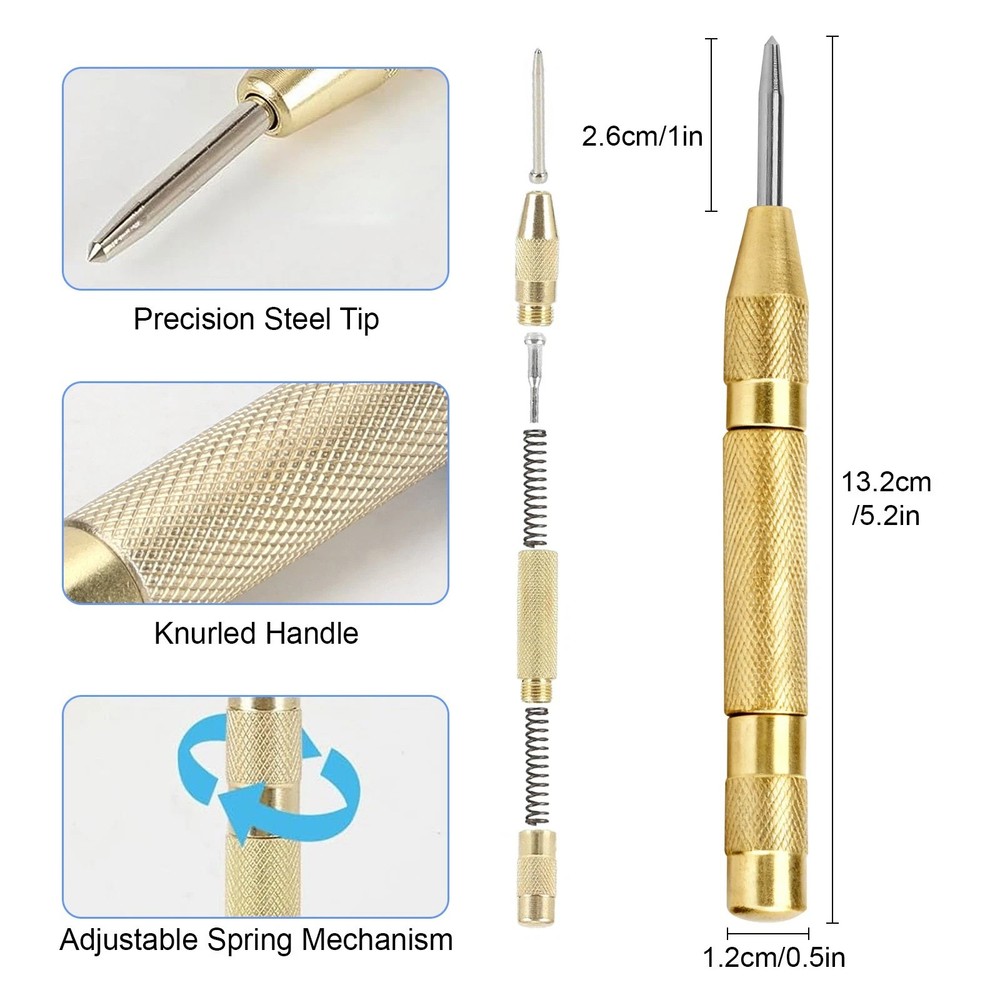 3 Piece Automatic Center Punch One Hand Action for Workshop Use DIY Projects