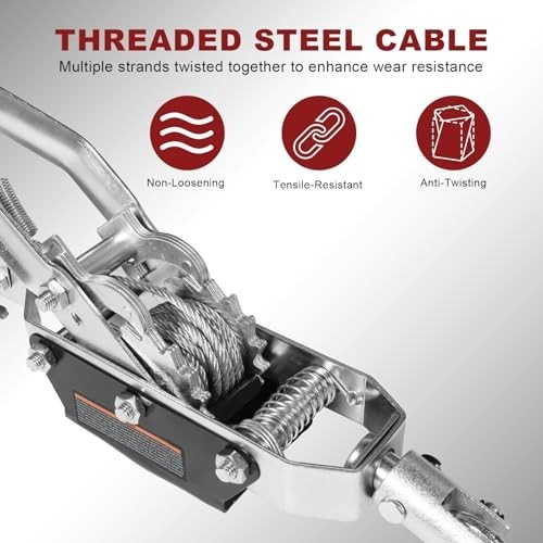 Heavy Duty 4 Ton Come Along Winch - Dual Gear Power Puller Tool, 12ft Cable & 3