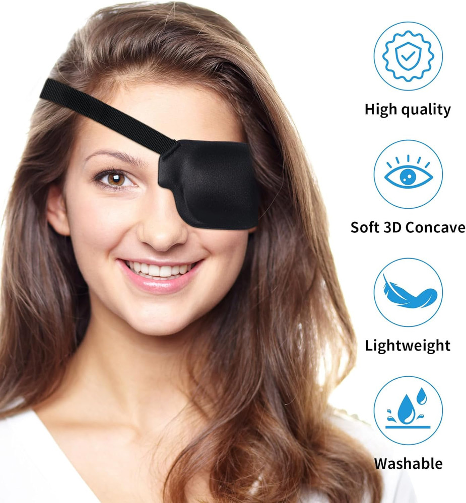 2Pcs 3D Eye Patches for , Adjustable Eyepatch,Black(Left)