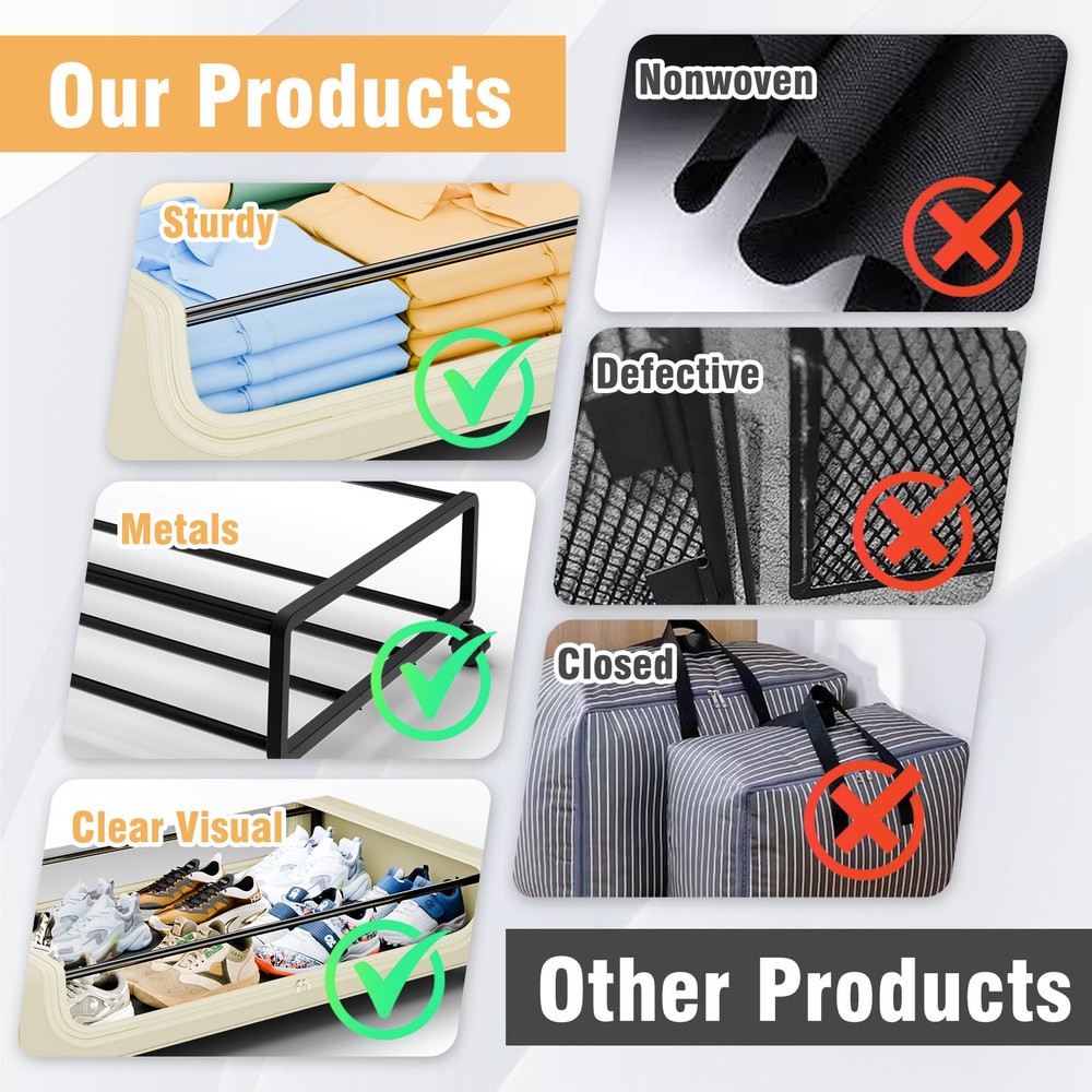 4-Pack Under Bed Storage Box with Wheels - Square Underbed Organizer